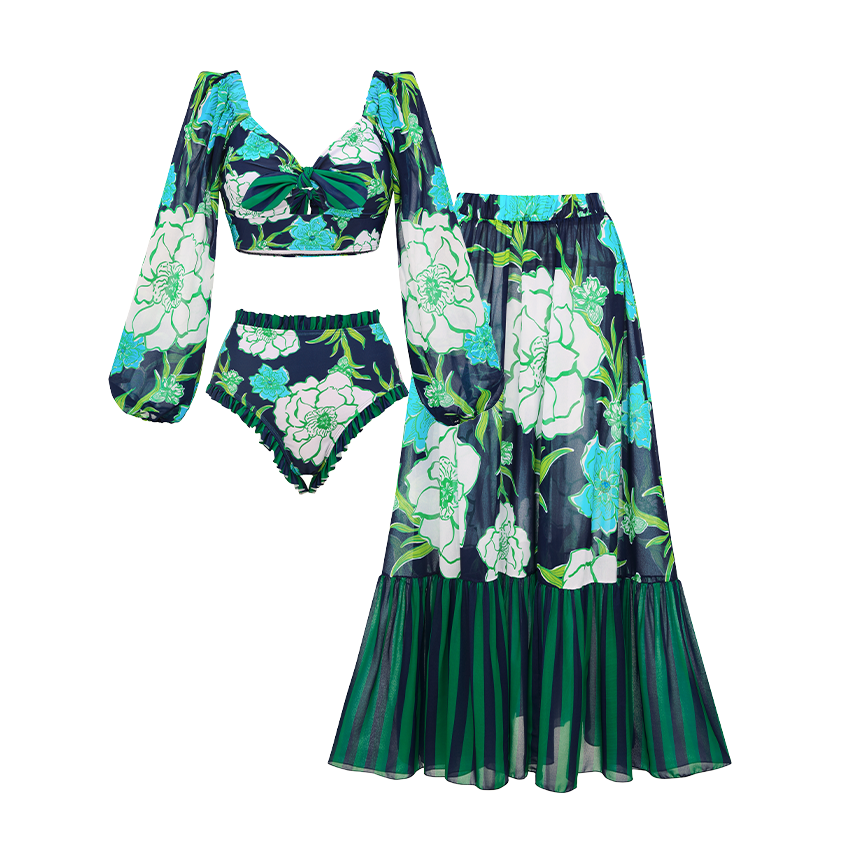 Netted Lantern Blossom Print Swimsuit Set(s)